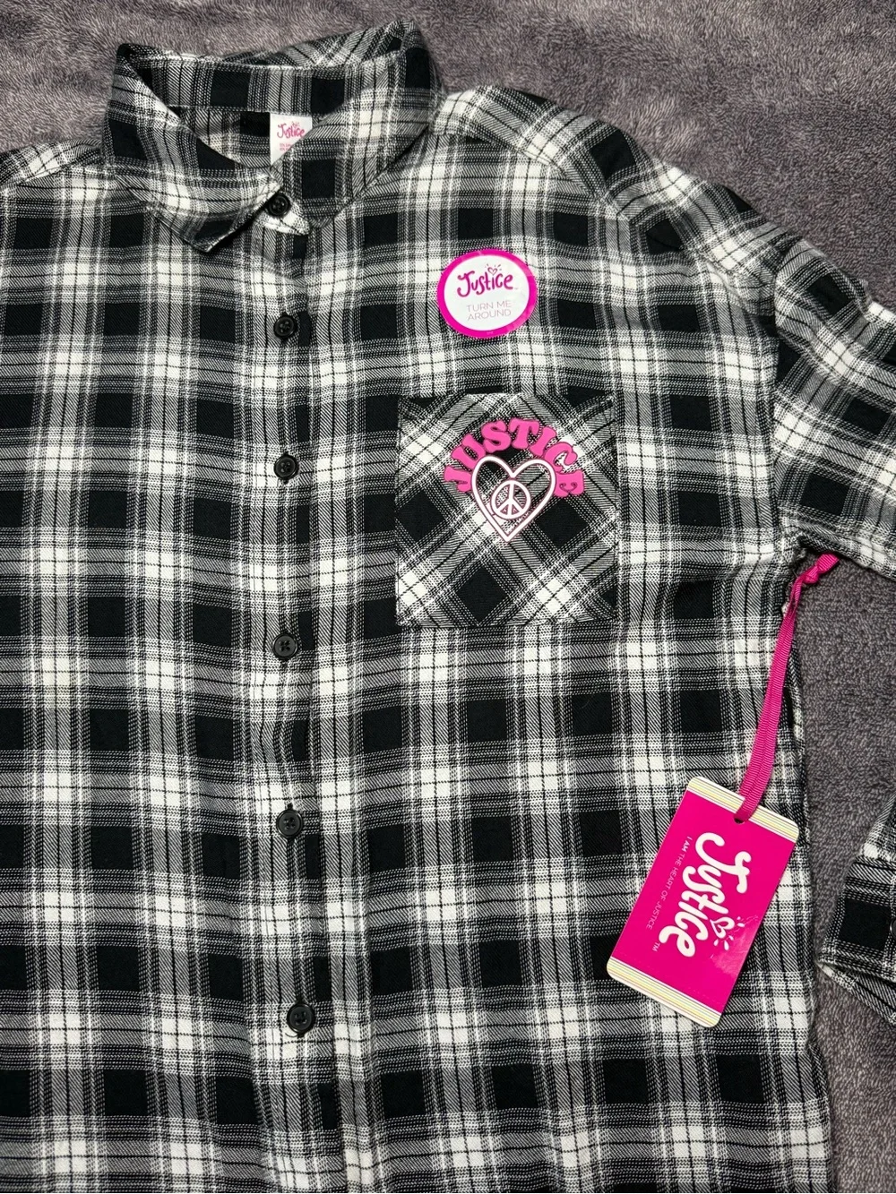 Justice Black & White Plaid Button-Down Shirt